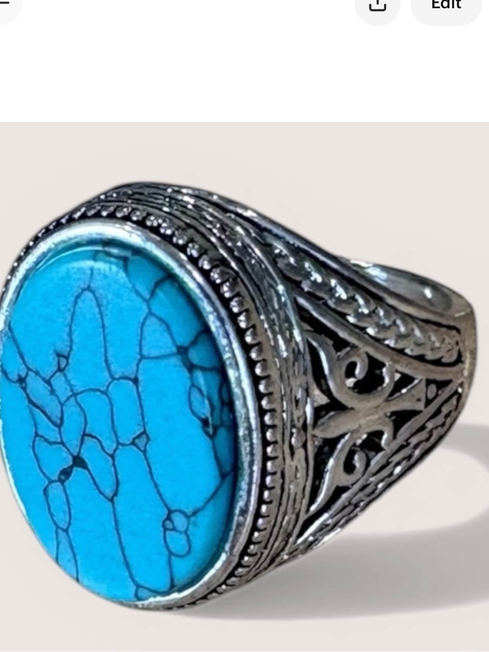 Turquoise Statement Ring with Filigree Silver Band